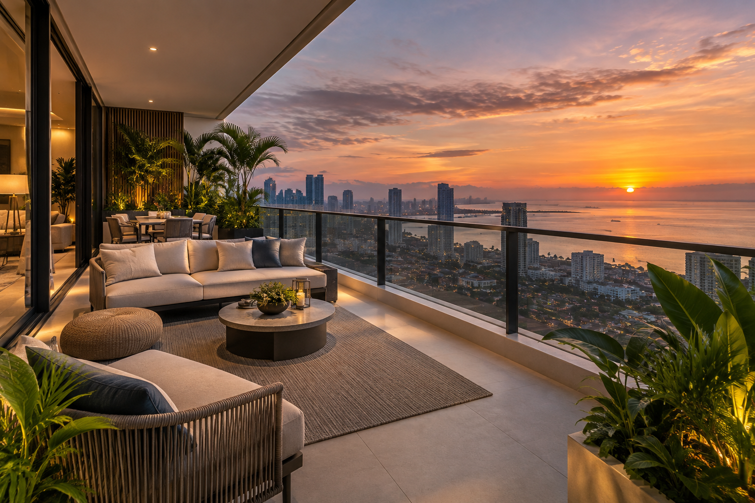 Generated illustration of a penthouse balcony